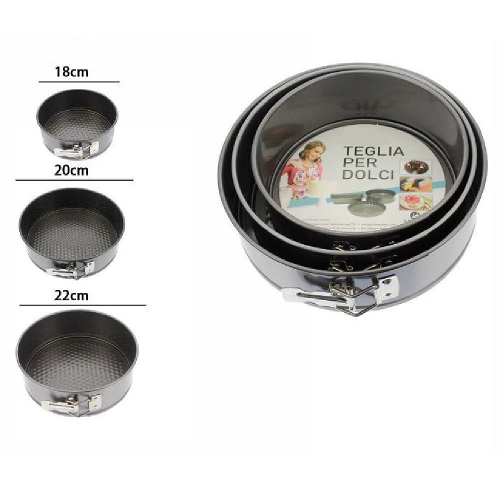 Trade Shop - Set 3 Pz Teglie Tortiere Antiaderenti Rotonde Per Torte Forno Stampo Dolci 59955 -