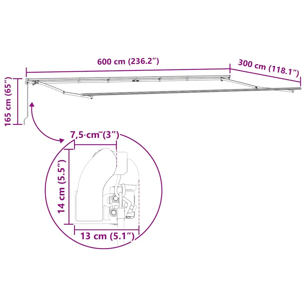 Tenda da Sole Antracite 6 x 3 m Metallo 313234