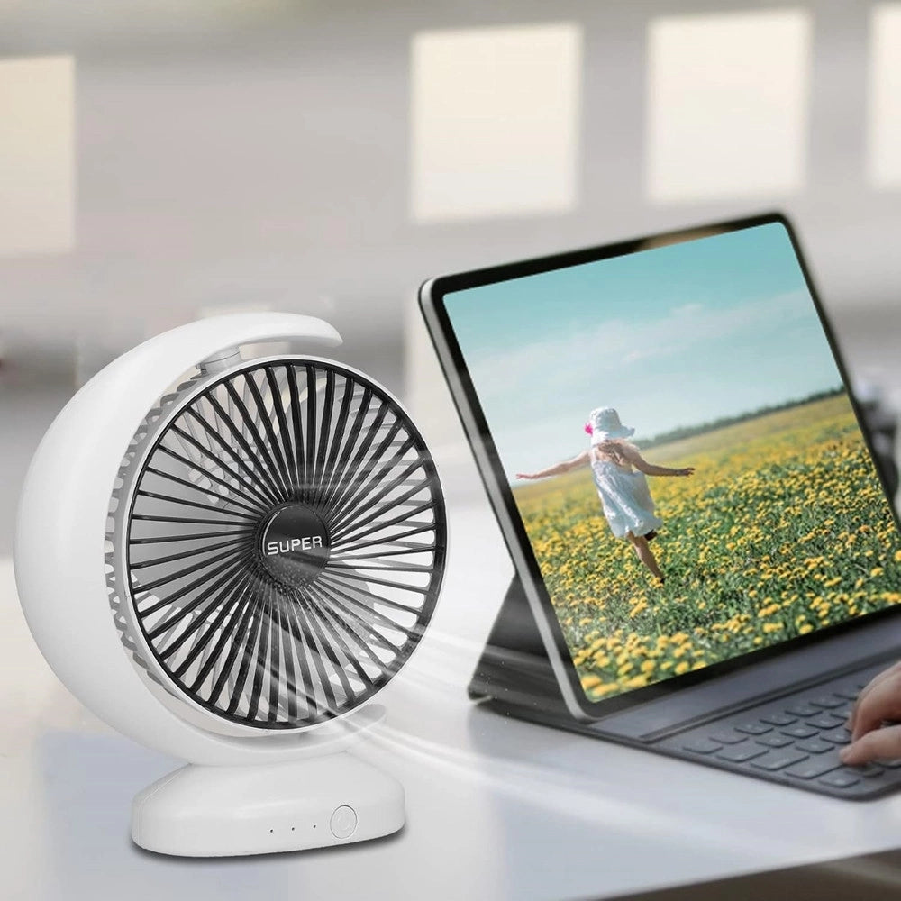 Trade Shop - Ventilatore Da Tavolo Usb Silenziosa Con Rotazione Testa Flusso D'aria A 3 Livelli -