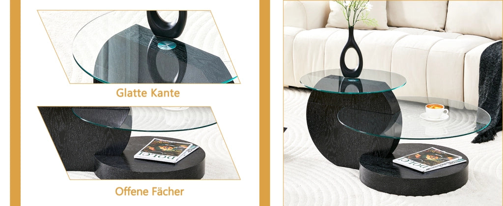 TAVOLINO DA CAFFÈ 78,5x78,5x24,5 cm Nero/Trasparente MDF e Vetro