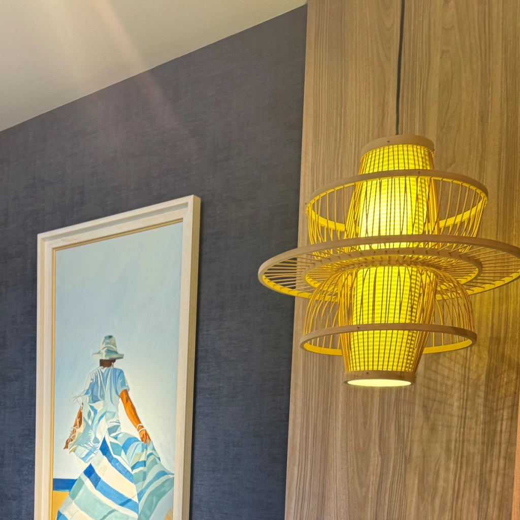 Lampada a sospensione rattan naturale nero E27 Astra