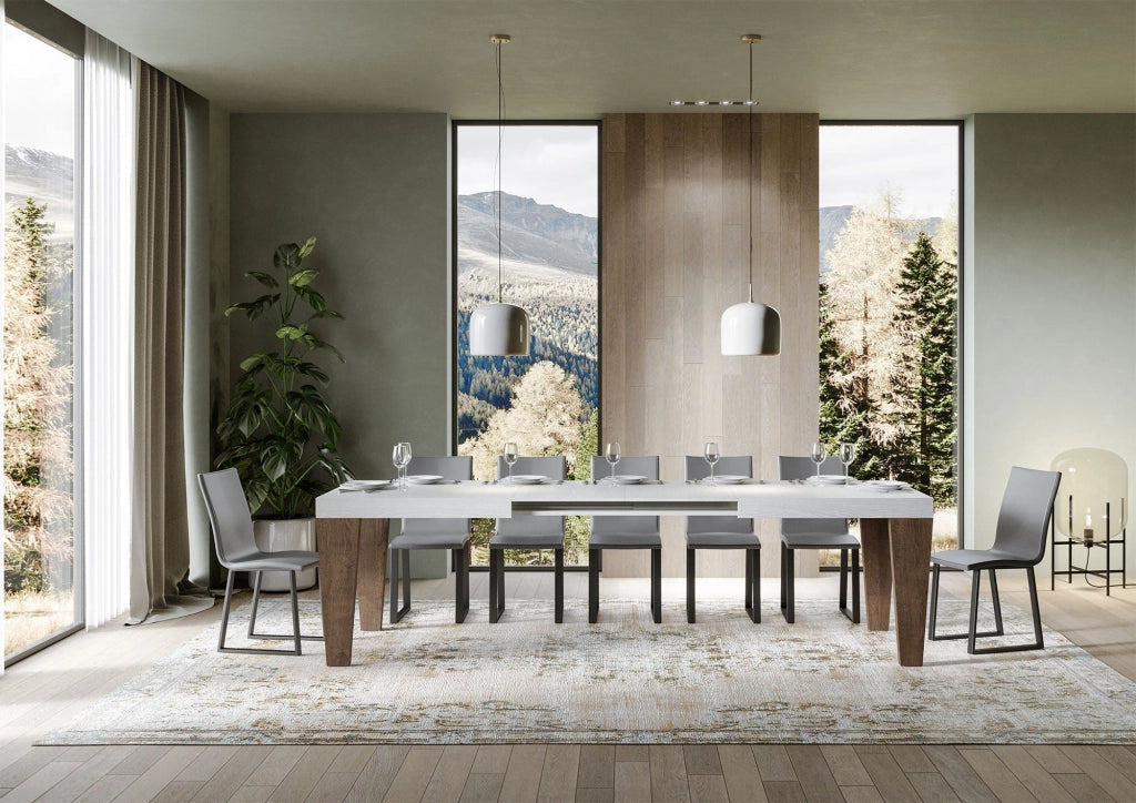 Tavolo Allungabile 160/420x90x77 cm Spimbo Mix  piano Bianco Frassino gambe Noce