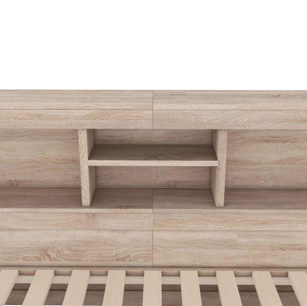 Letto daybed 90x200 cm con letto estraibile; LED; prese e USB; naturale