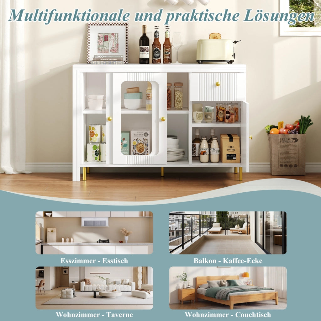 Sideboard bianco multifunzione con piano estensibile 116x40 cm