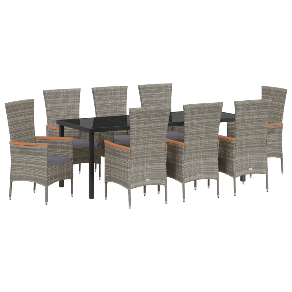 Set da pranzo da giardino in 9 pezzi con cuscini Grigio Polirattan