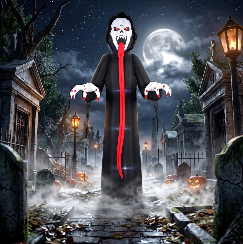 DECORAZIONE HALLOWEEN Scheletro Gonfiabile 310 cm Nero con LED