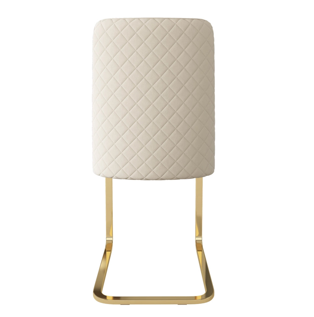 Set di 6 sedie in velluto con schienale a rombi e gambe in metallo beige