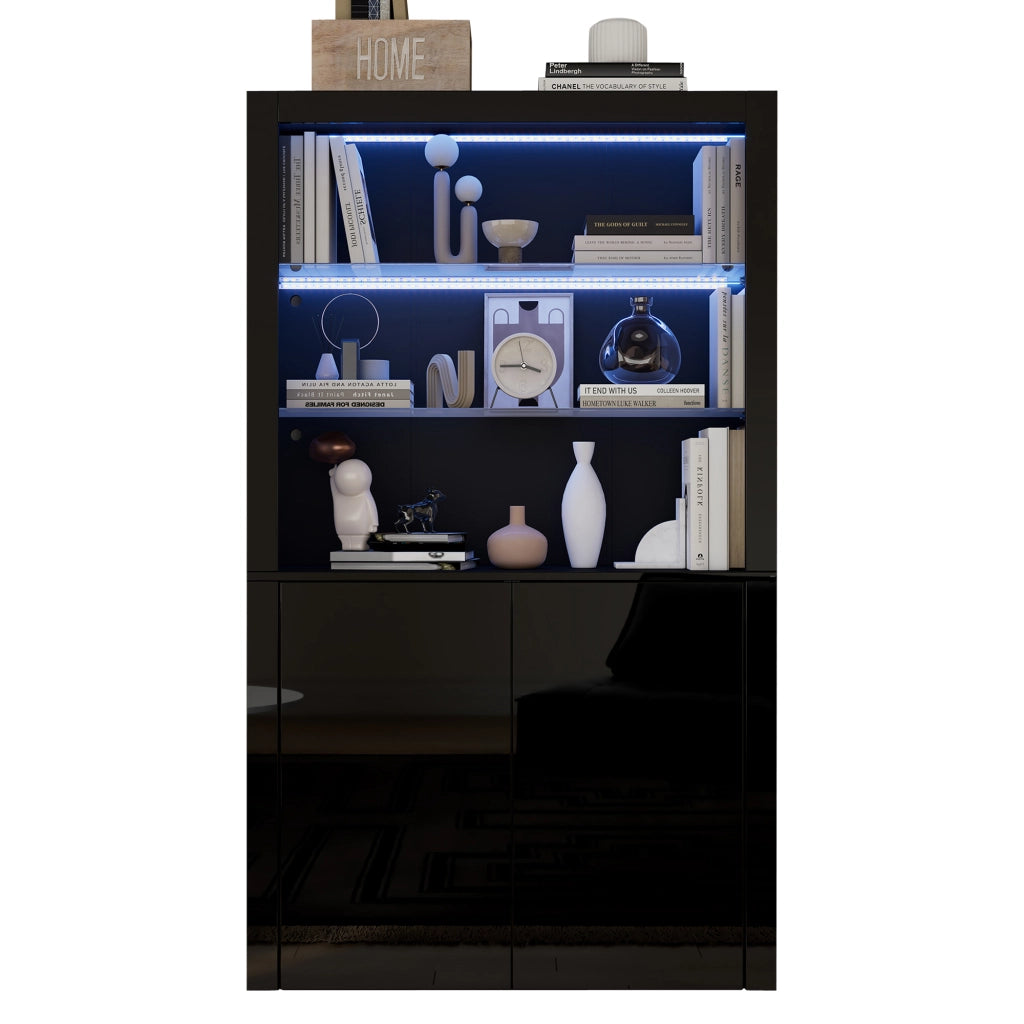 Mobile Alto con Vetro e LED ¨C MINIMAL ¨C Nero, 100x35x170 cm
