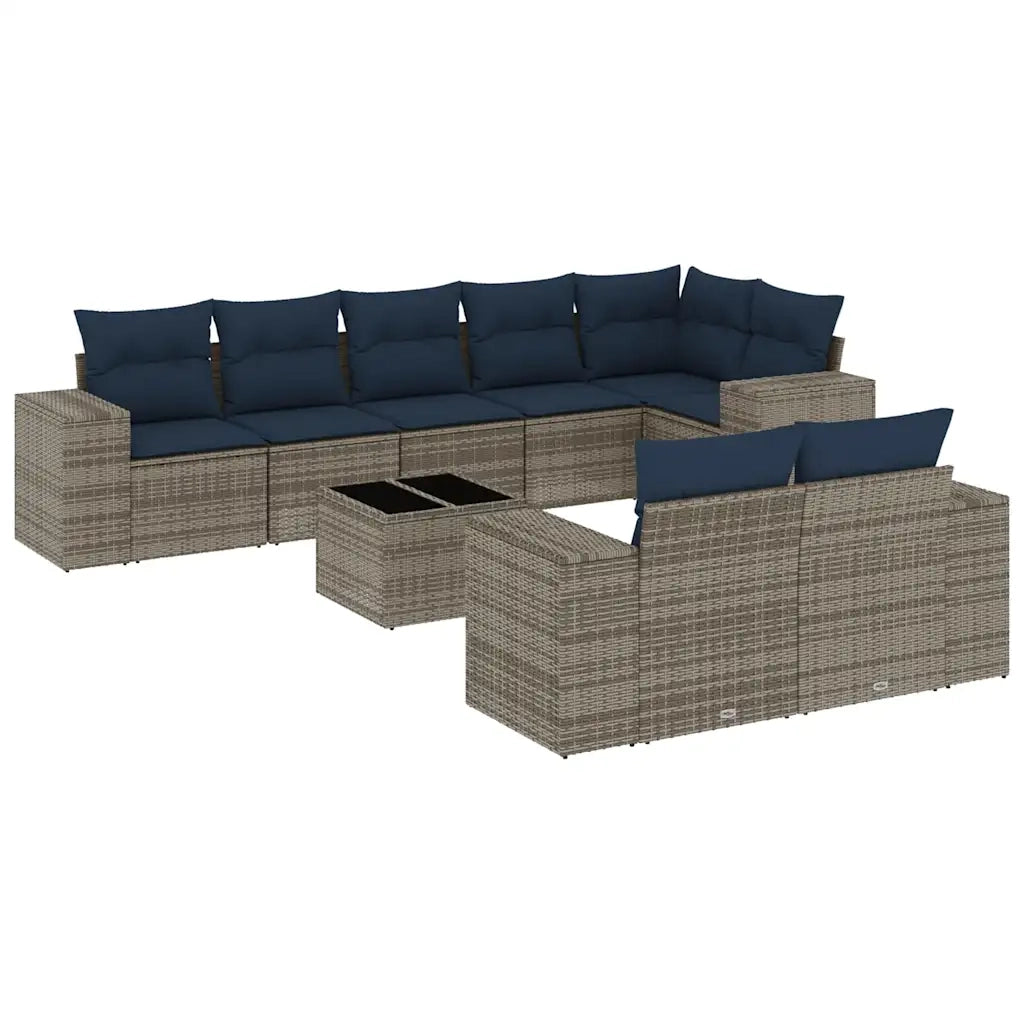 Set Divani da Giardino 9 pz con Cuscini Grigio in Polyrattan 3222830