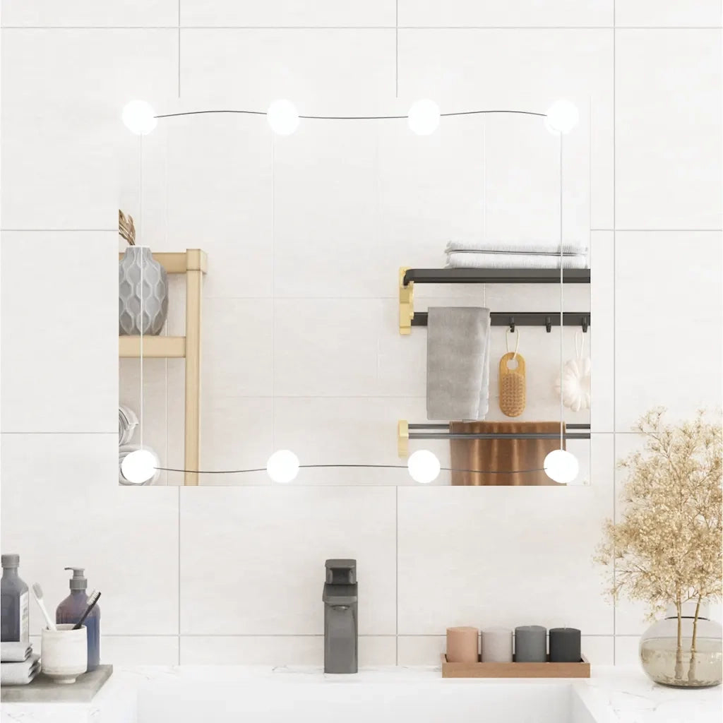 Specchio da Parete con Luci LED-Specchio a Muro-Specchio Decorativo 50x60 cm Vetro Rettangolare