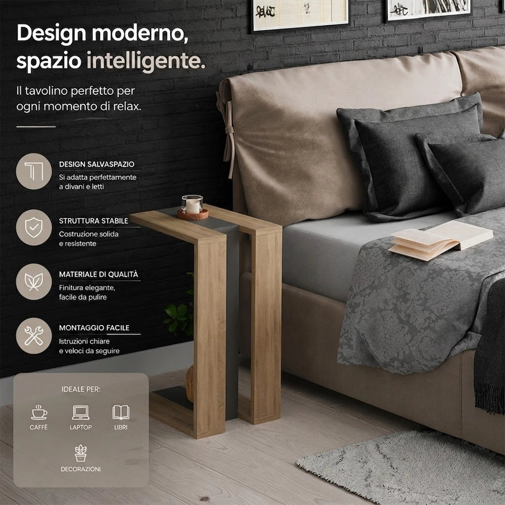 Tavolino da Caffe Porta PC Laterale Divano in Legno MDF Quercia 57x40x30cm
