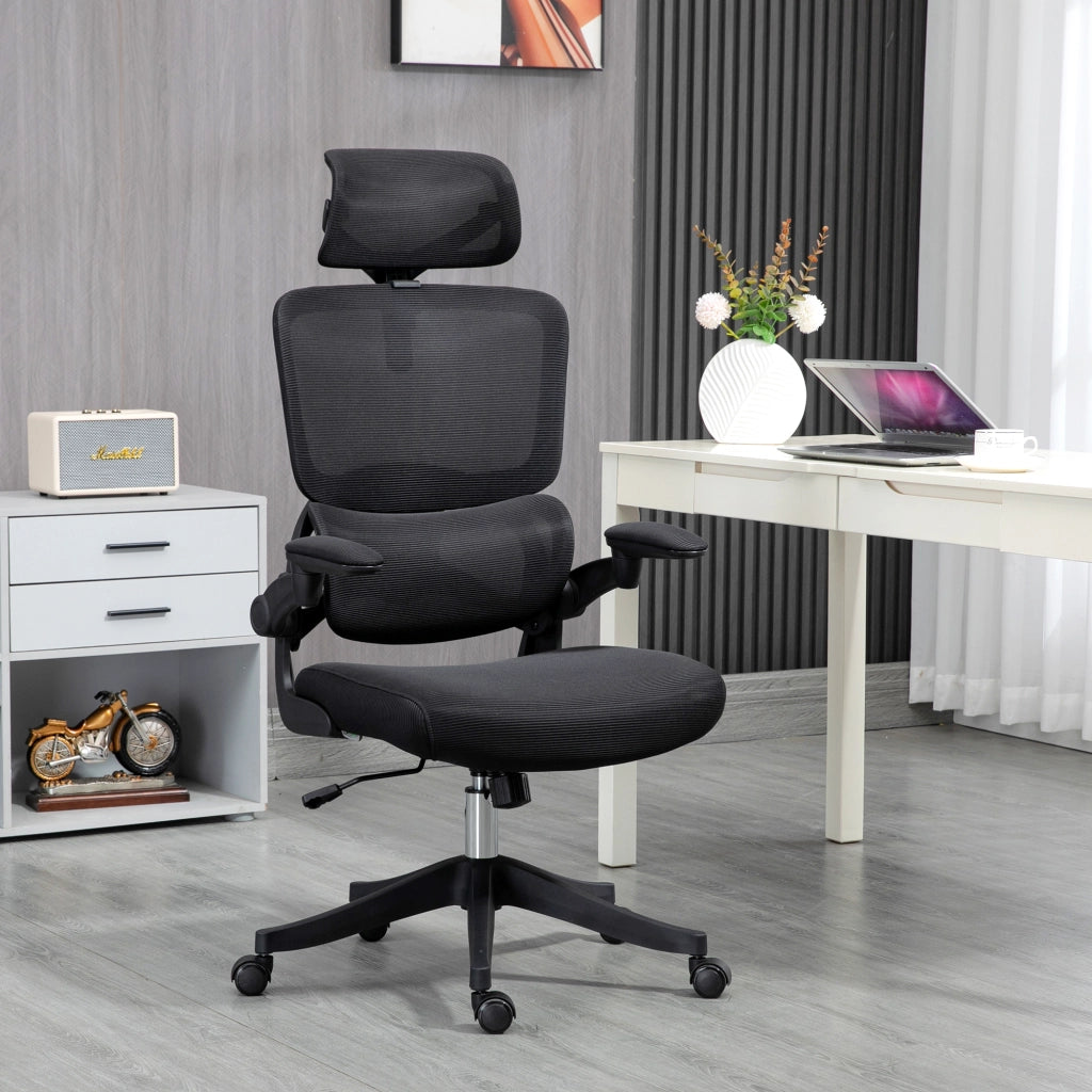 Sedia da Ufficio ad Altezza Regolabile con Inclinazione e Supporto Lombare, 62x58x120-133 cm, Nera