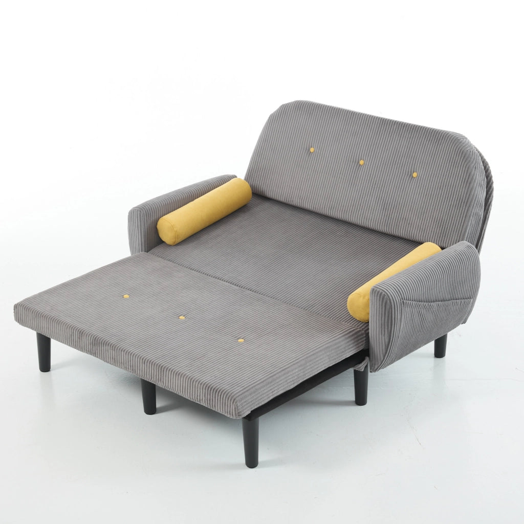 Divano letto con tessuto in velluto - Zephmum- Grigio, con vano di stoccaggio