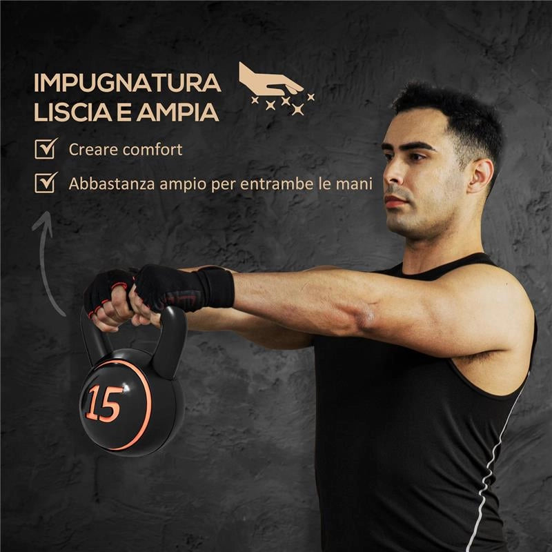 SET 3 KETTLEBELL DA 2.2 KG, 4.5 KG E 6.8 KG CON BASE PIATTA E PORTAPESI, IN PLASTICA E SABBIA, NERO