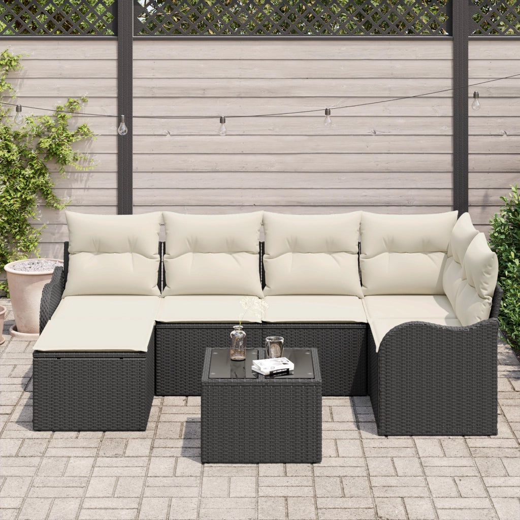 Set divano da giardino 6 pezzi con cuscini in polyrattan marrone