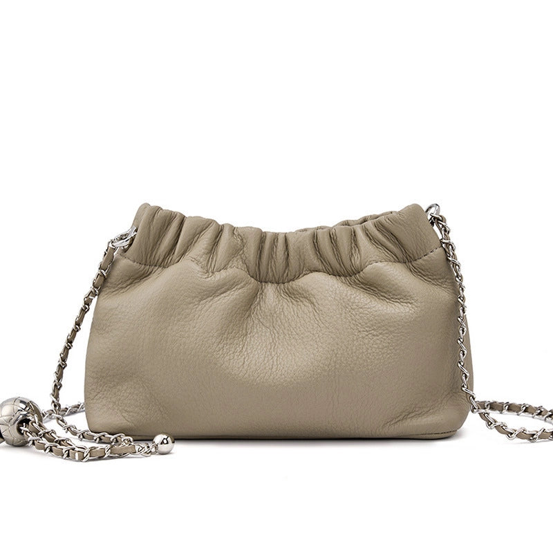 Borsa a tracolla da donna in vera pelle, colore grigio.