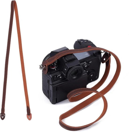 Fascia per Fotocamera in Pelle di Cuoio Marrone | Cinturino Vintage Adattabile per Collo e Spalla
