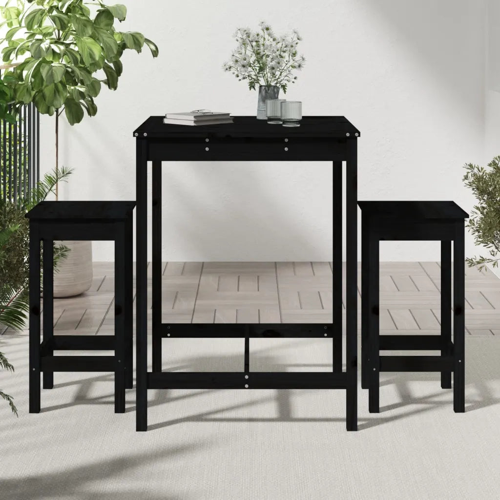 Set Bar da Giardino 3 pz Nero in Legno Massello di Pinocod mxl 117989