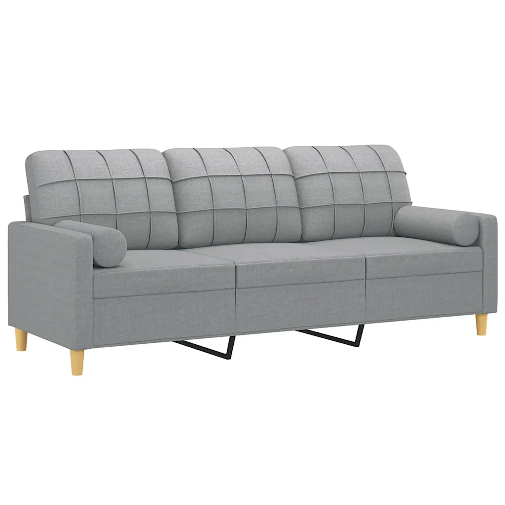 Divano a 3 Posti con Cuscini Grigio Chiaro 180 cm in Tessuto 3200790
