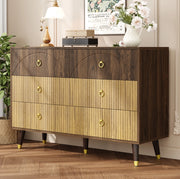 Credenza 120x40x81 cm con 6 cassetti; stile vintage; MDF e pannello truciolare; naturale