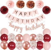 Decorazione di Compleanno Rosé Argento – Palloni, Fiocchi e Slinga di Buon Compleanno – Lussuosa Decorazione per Feste per Donne