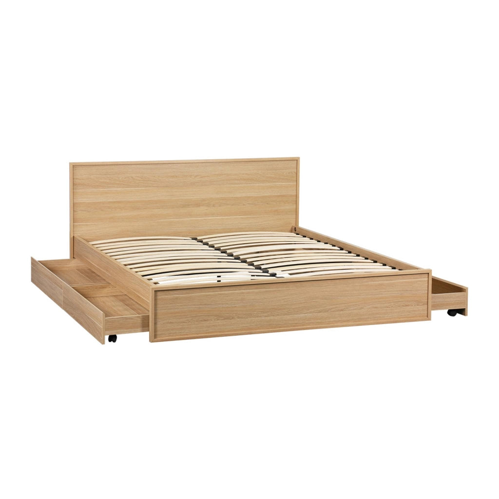 Letto con rete a doghe e testiera 160x200cm + 4 cassetti, marrone