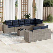 Set Divani da Giardino 9 pz con Cuscini Grigio in Polyrattan 3222830