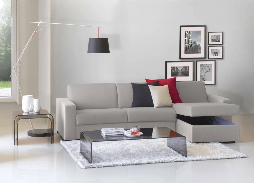 Azechiele, Divano Fisso con Penisola Sfoderabile Made in Italy, 260x95 cm Grigio