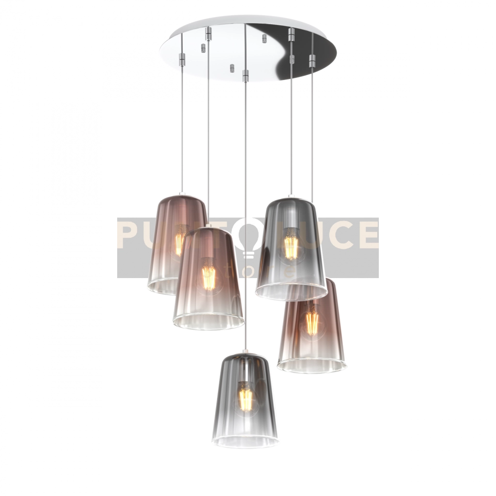 SOSPENSIONE CROMO TONDA 5 LUCI (3 RA + 2 CR) 1164CR-S5 T-RC