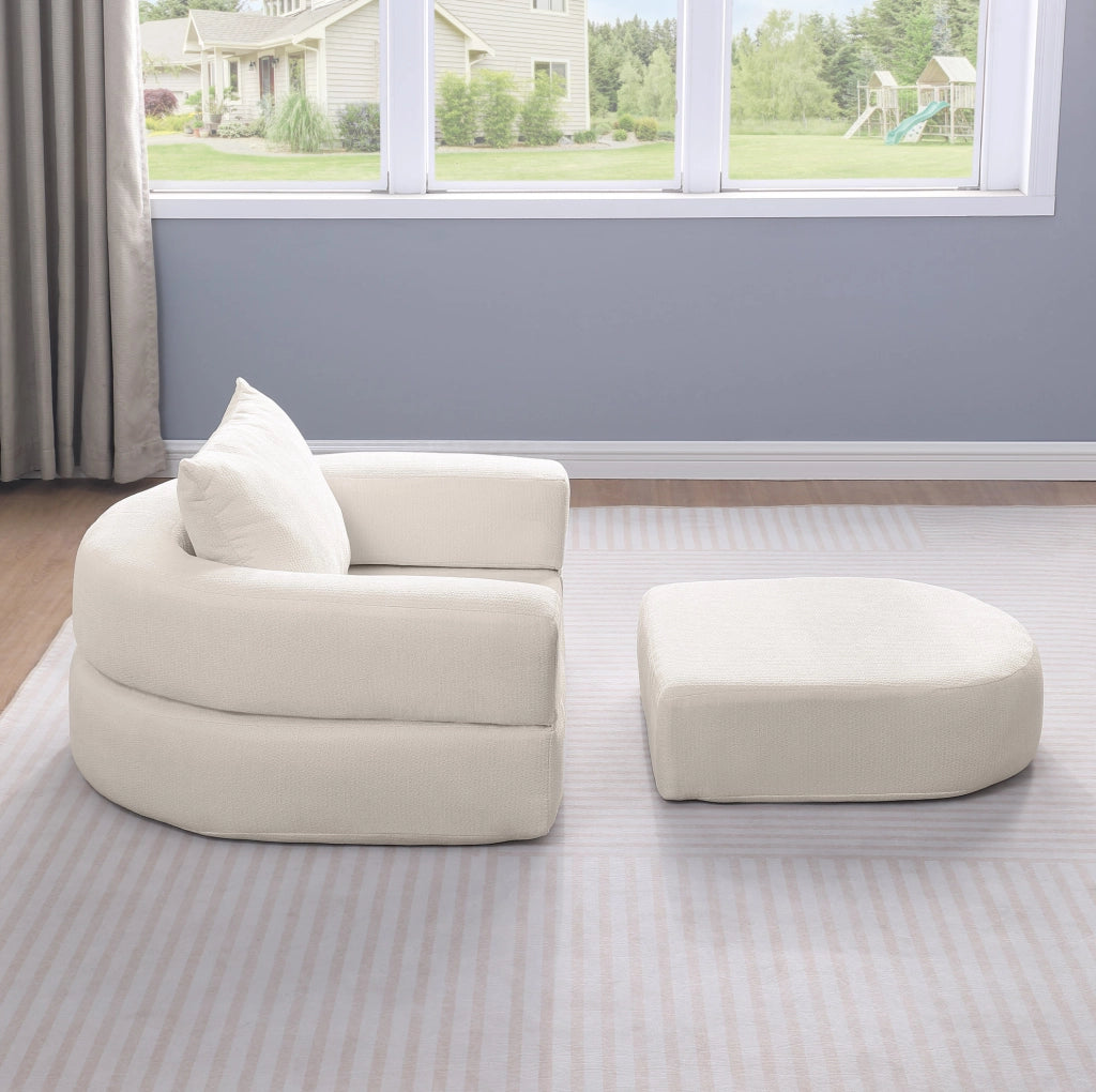 Divano modulare compatto in tessuto ciniglia beige
