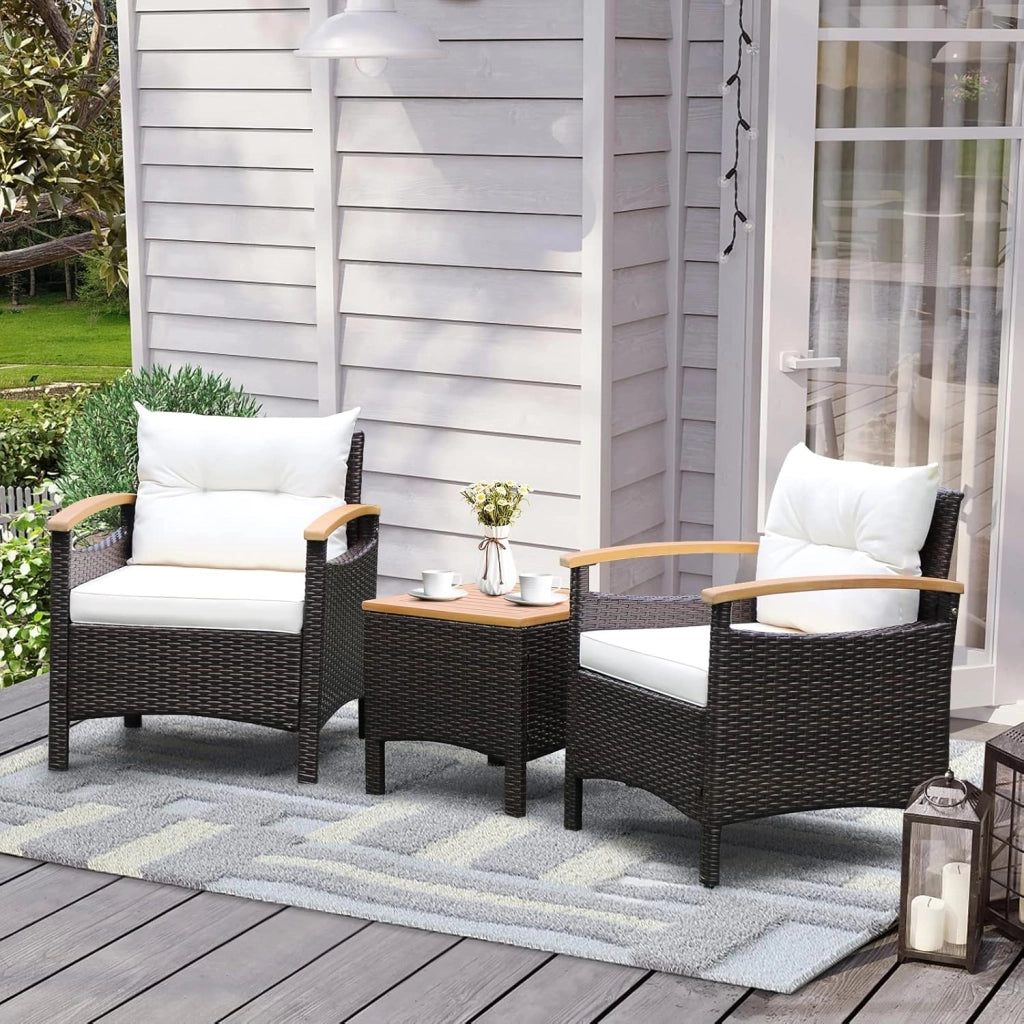 Set di 3 Pezzi di Mobili da Patio, 1 Tavolino e 2 Sedie, con Cuscino Rimovibile, Set di Divani in Rattan per Cortile Piscina Balcone e Patio