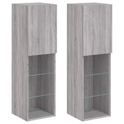 Mobili TV con Luci LED 2pz | Armadietto TV | Mobile Porta TV Grigio Sonoma 30,5x30x102 cm