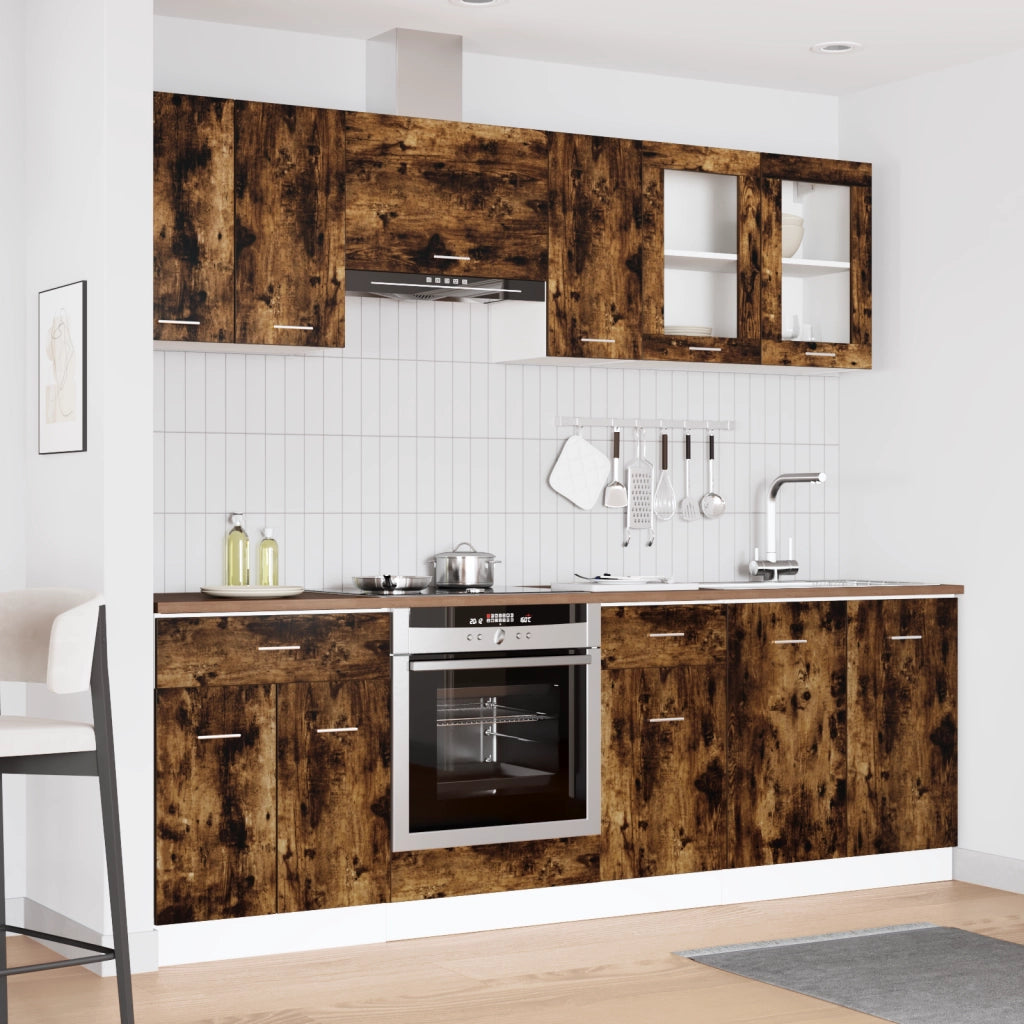 Set di Armadi da Cucina 8 Pezzi Rovere Affumicato Legno Ingegnerizzato