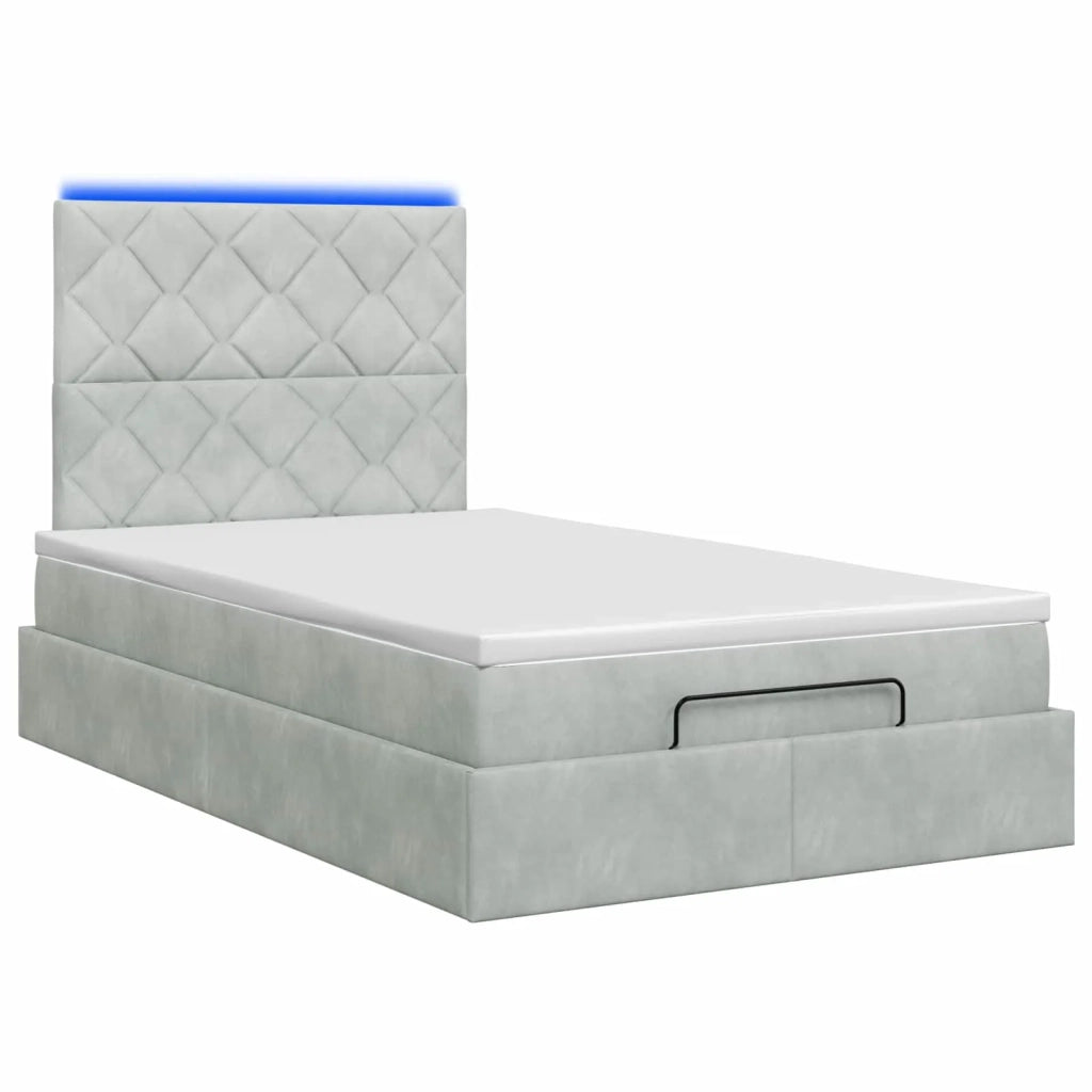 Letto Ottomano con Materasso e LED Grigio Chiaro 120 x 200 cm 3458367