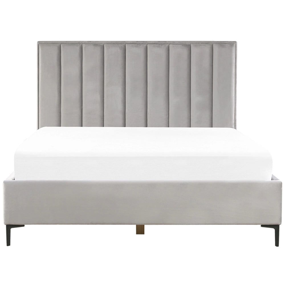 Letto in velluto grigio chiaro 180 x 200 cm con testata imbottita contenitore ottomana Gambe in metallo Nero