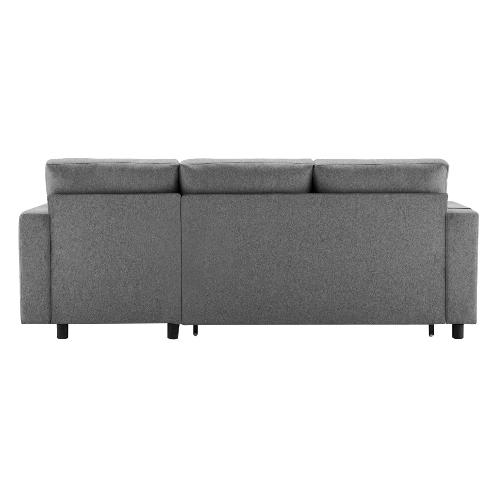 Divano letto angolare convertibile con contenitore e tasche laterali in lino grigio