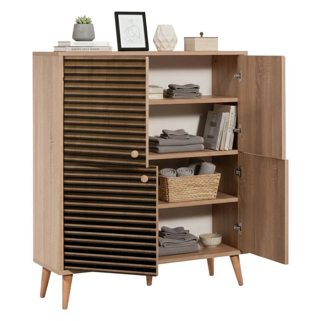 Credenza Agyemang, Buffet da soggiorno, Madia da salotto, Dispensa da cucina, 95x36h111 cm, Quercia