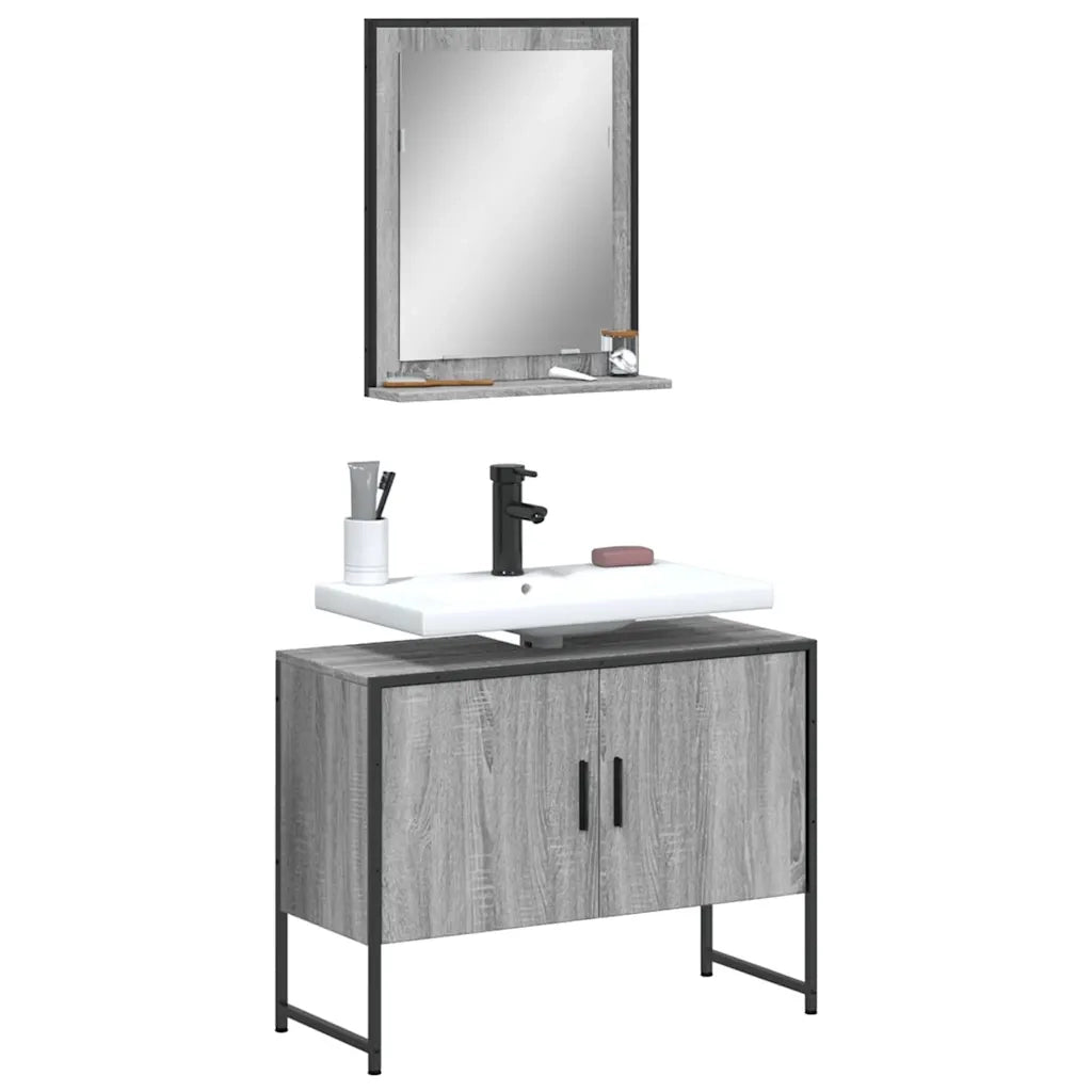 Set Mobili da Bagno 2 pz Grigio Sonoma in Legno Multistrato 3214342