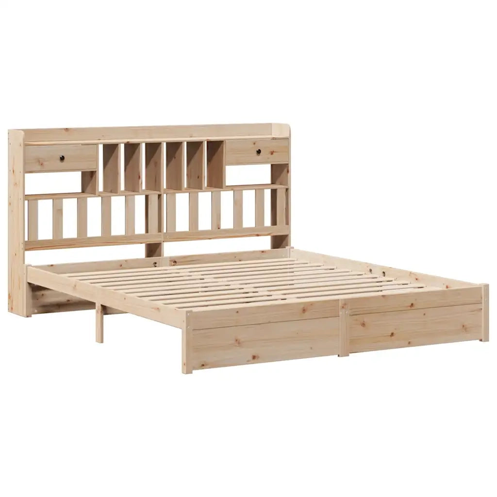 Letto Libreria senza Materasso-Struttura Letto con contenitore 180x200 cm in Legno di Pino 798485