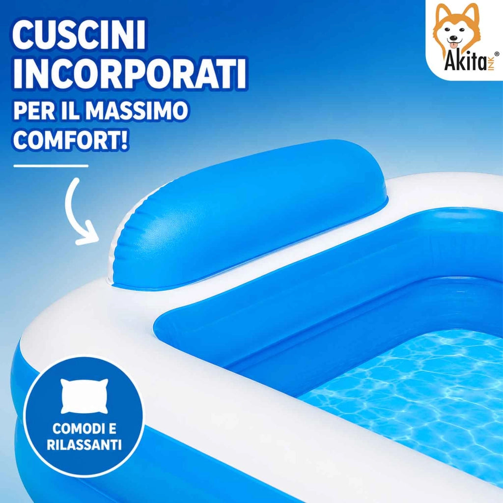 Akitaink Piscina Gonfiabile 266x175 Cuscini Integrati