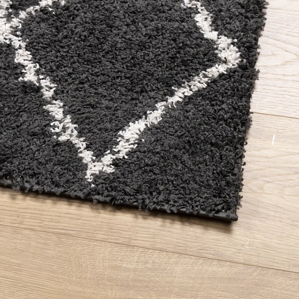 Tappeto Shaggy PAMPLONA a Pelo Lungo Nero e Crema 120x120 cm 375409