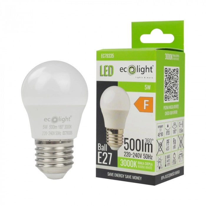 Lampadina LED sferica E27 5W 3000K 450lm Ecolight