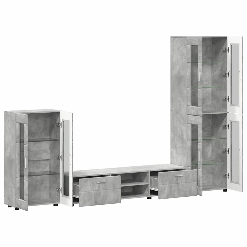 Set mobile TV con porta FLORIN Grigio cemento Legno multistrato