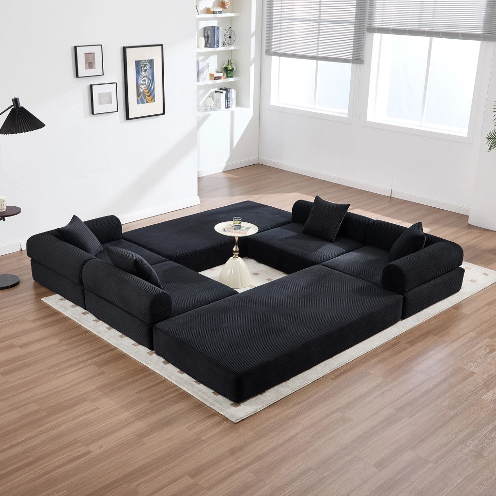 Divano modulare con tasca laterale e funzione letto, in velluto a coste, Nero 270 × 180 × 64 cm