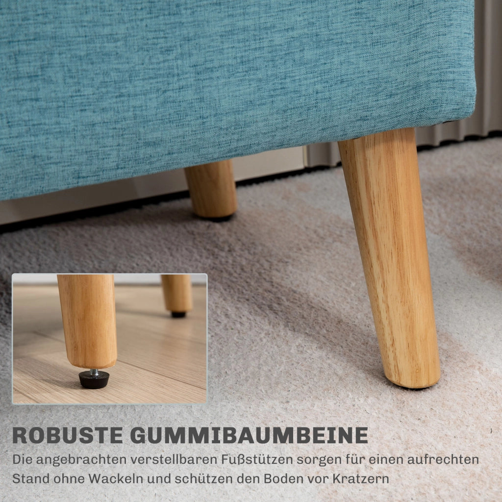 Panca contenitore scandinava con seduta imbottita e vano interno in poliestere blu per ingresso e camera 110 × 39 × 45 cm