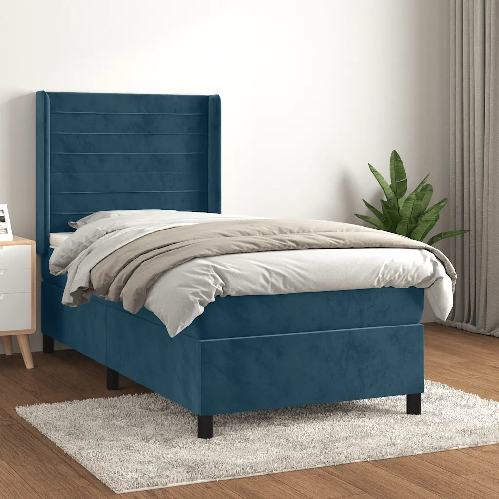 Letto singolo | Letto per adulti | Giroletto a Molle con Materasso Blu Scuro 80x200 cm in Velluto
