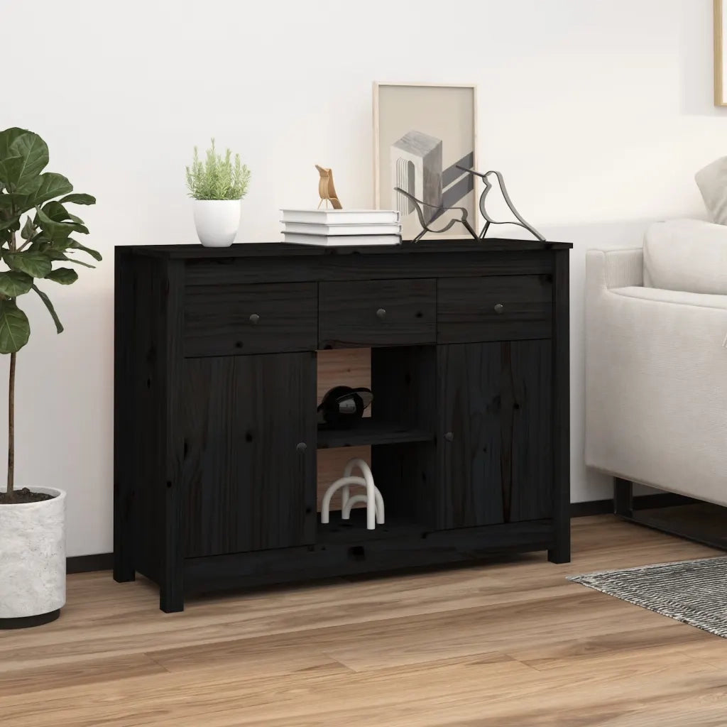 Credenza Nera 100x35x74,5 cm in Legno Massello di Pino 814553