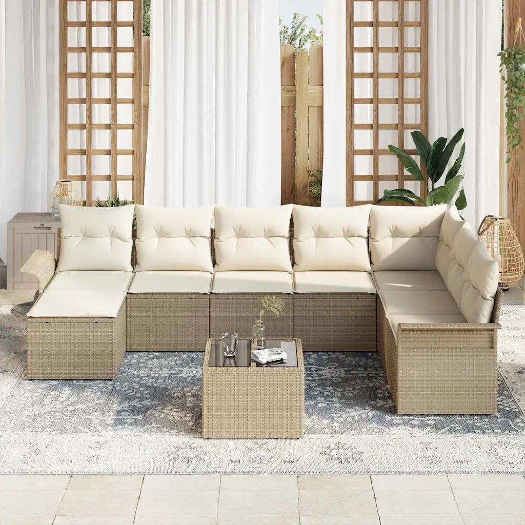 Set Divano da Giardino con cuscino 9 pcs Beige polyrattan