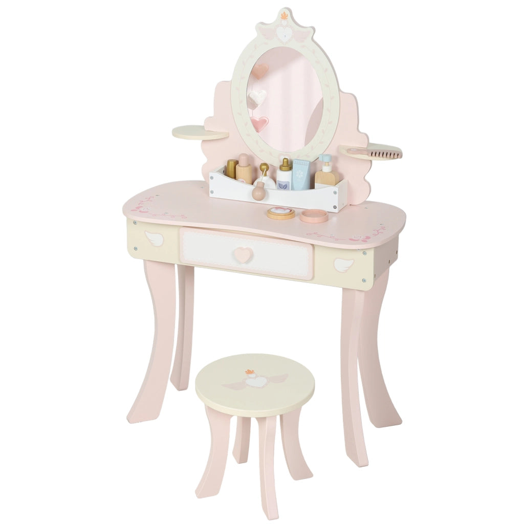 Toeletta bambini con sedia e cassetto ¨C Xylo ¨C rosa MDF con specchio removibile e 7 accessori