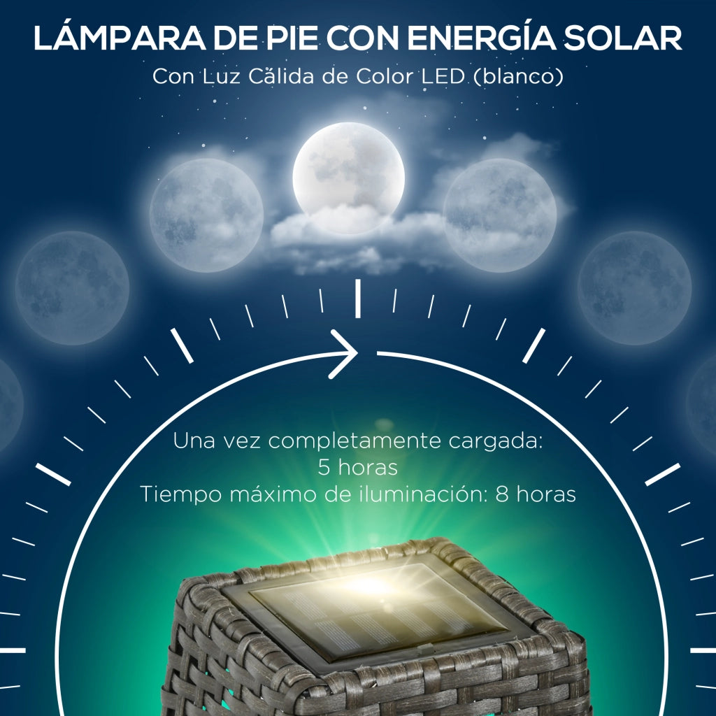 Lampada Solare da Giardino in Rattan Sintetico ¨C zephmum ¨C Grigio 21x21x78 cm